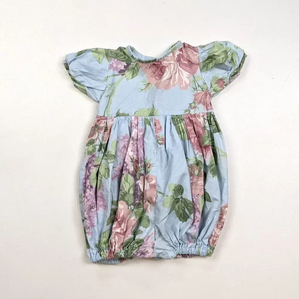 Vintage Bubble Romper Baby Girls Size 12m Three Blind Mice Blue Floral Spring